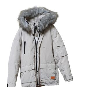 Aelfric Eden solid color plush hooded winter coat parka multi pockets  S